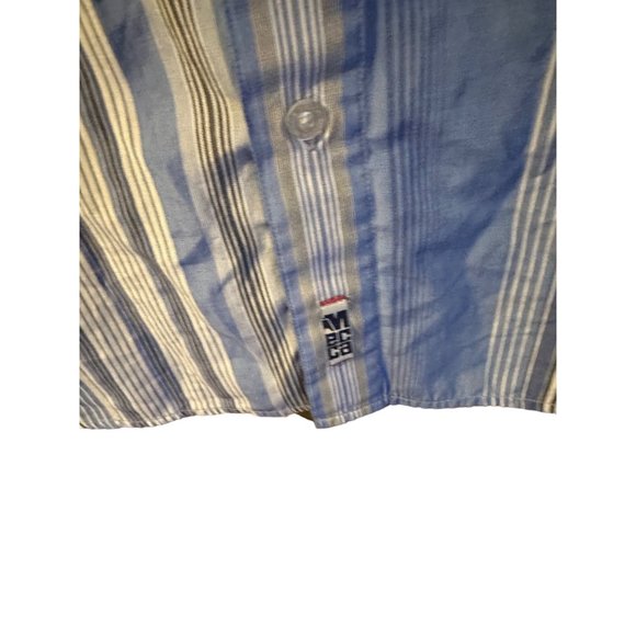 Mecca blue and brown vertical stripped button up CUFF LINK shirt size M - Picture 5 of 8